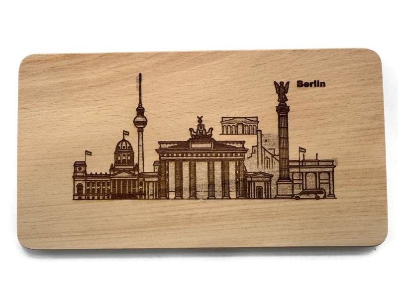 eXODA Frühstücksbrett Frühstücksbrettchen Motiv Berlin Wahrzeichen aus echtem Buchenholz, Holz, (Holzbrett mit Gravur, 1-St) von eXODA
