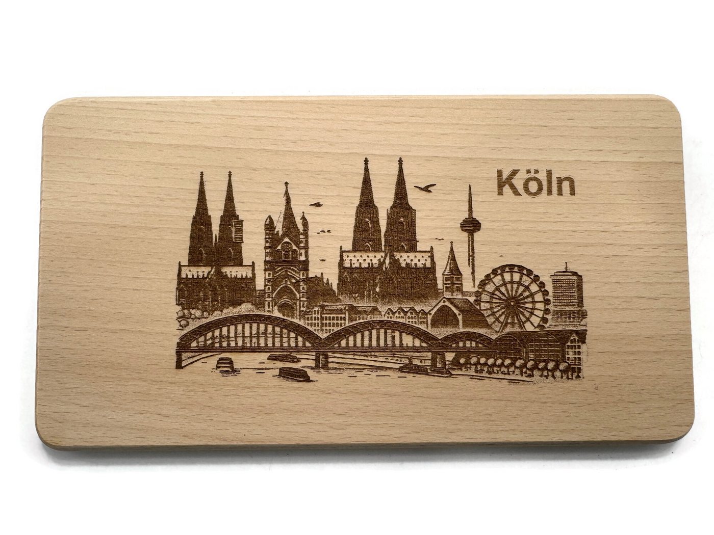 eXODA Frühstücksbrett Frühstücksbrettchen Motiv Kölner Wahrzeichen aus echtem Buchenholz, Holz, (Holzbrett mit Gravur, 1-St) von eXODA