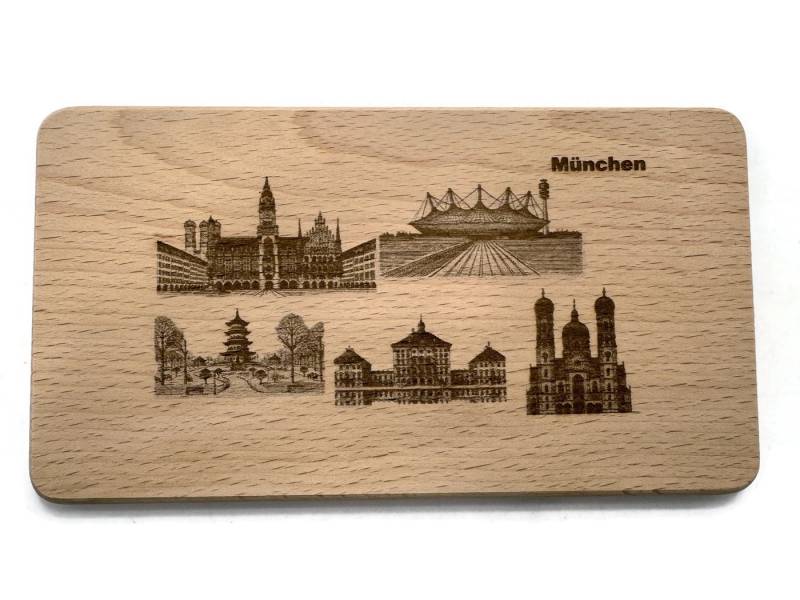 eXODA Frühstücksbrett Frühstücksbrettchen Motiv München Wahrzeichen aus echtem Buchenholz, Holz, (Holzbrett mit Gravur, 1-St) von eXODA