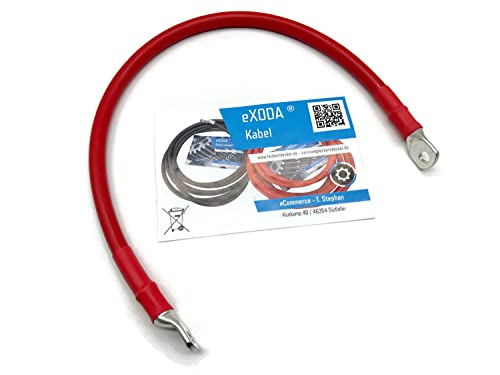 eXODA Kabel 50 mm² 50cm mit Schrumpfschlauch mit Kabelschuhen M8 Rot von eXODA