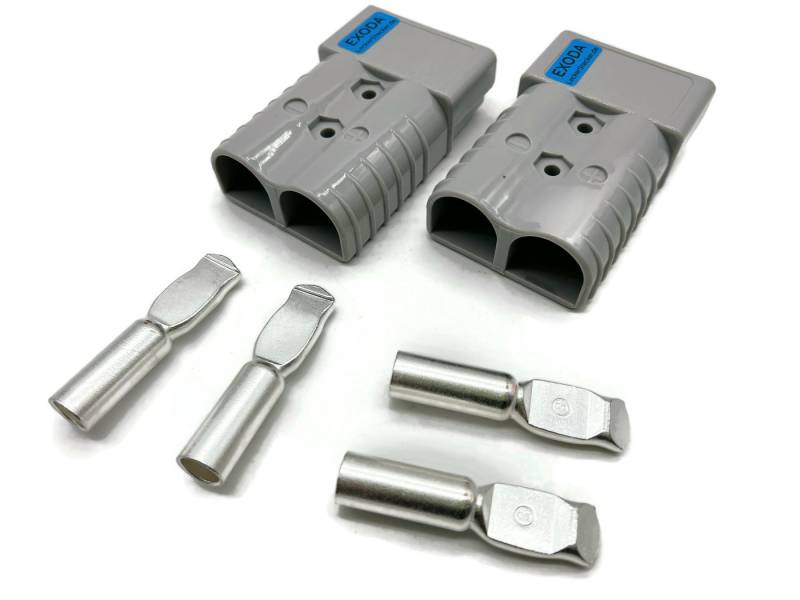 eXODA Kabelverbinder-Sortiment Batterie Stecker 350A 70 mm² grau Set für Gabelstapler Kabel, 2-polig, 2 Stecker, 2-tlg., 2 Stecker mit 1 Gehäuse und 2 Kontakte pro Stecker, versilberte Kupferkontakte schlagfestes Kunststoffgehäuse von eXODA