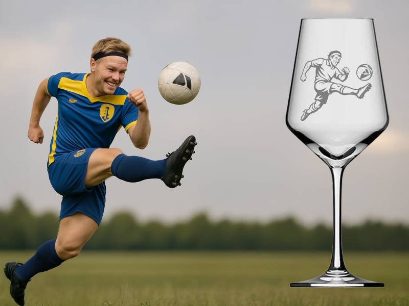 eXODA Weinglas Gravur Fussball - 350ml absolut spülmaschinenfest, Glas, Atemberaubende Darstellung von eXODA