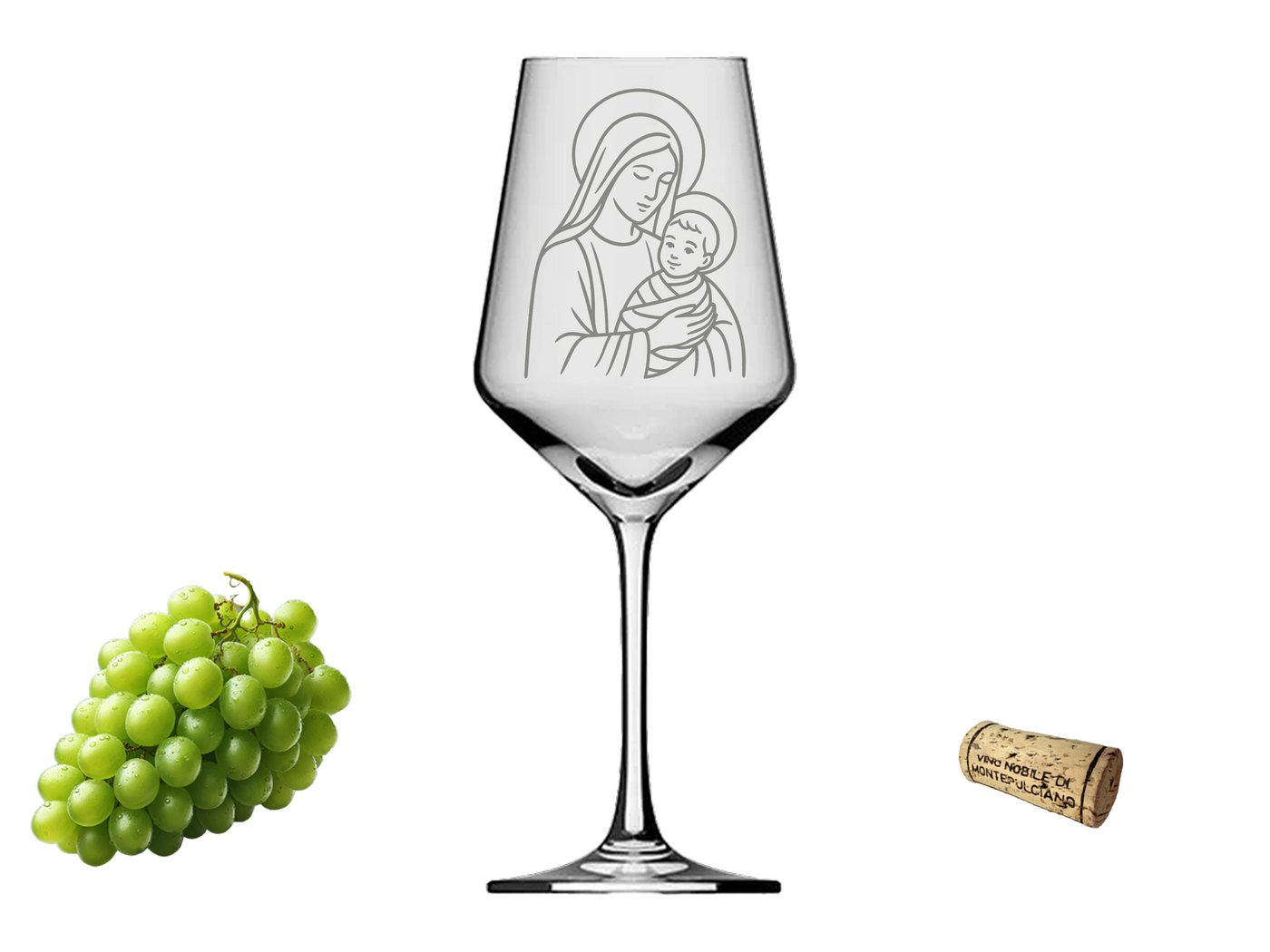 eXODA Weinglas Gravur Mutter Gottes - 350ml mit Jesuskind, Glas, Atemberaubende Darstellung von eXODA