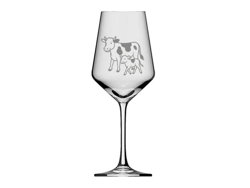 eXODA Weinglas Kuh und Kalb - Charmante Motivgravur, 350 ml, Glas, Atemberaubende Darstellung von eXODA