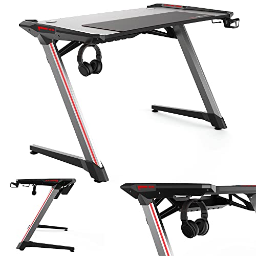 eXcape Gaming Tisch Z12 Ultra mit LED/RGB Beleuchtung 120cm x 60cm - Premium Schreibtisch in Carbon-Optik, Beine aus Aluminium - PC Tisch, Gamer Desk von eXcape