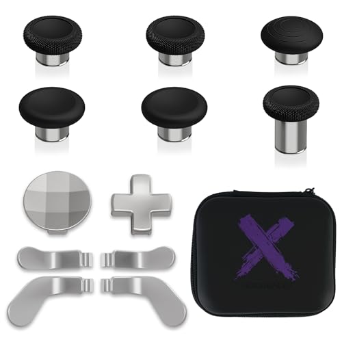 eXtremeRate 13 in 1 Metall Tasten Set für Xbox Elite Series 2 Controller, Megnetic Thumbsticks/D-Pad/Trigger Paddles&Tragtasche Zubehör für Xbox Elite Series 2-Core Modell 1797-Silber von eXtremeRate