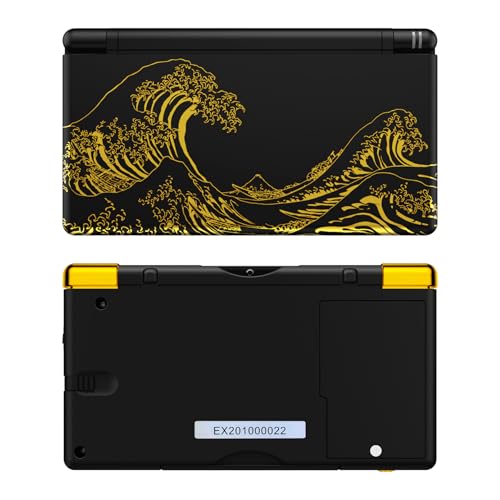 eXtremeRate Ersatz Gehäuse Case für Nintendo DS Lite NDSL, DIY-Voll Hülle&Knöpfen&Screen Protector Shell Cover Zubehör für Nintendo DS Lite Handheld Spielekonsole(Goldene Welle Schwarz)-Ohne Console von eXtremeRate