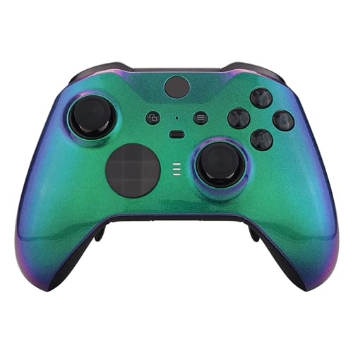 eXtremeRate Front Case für Xbox Elite Series 2/Series 2-Core Controller, Glossy DIY-Ersatz Hülle&Thumbstick Accent Ring Gehäuse Shell für Xbox Elite Series 2 Gamepad Model 1797-Grün Lila von eXtremeRate