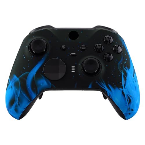 eXtremeRate Front Case für Xbox Elite Series 2-Core Controller, DIY-Ersatz Hülle&Thumbstick Accent Ring Gehäuse Zubehör für Xbox Elite Series 2 Gamepad Modell 1797-Blaue Flamme von eXtremeRate