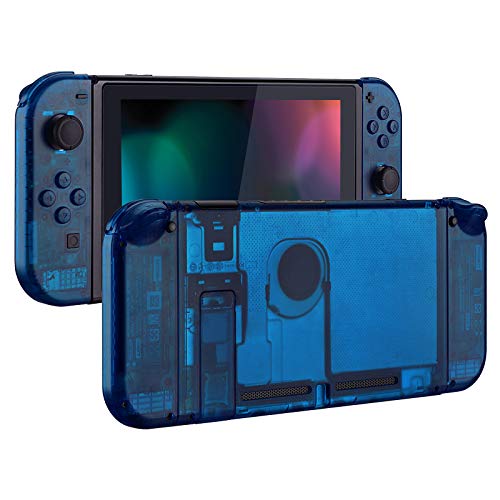 eXtremeRate Full Case für Nintendo Switch Joycon/Console, DIY-Ersatz Joy Con Shell/Tasten & Rückgehäuse & Kickstand, Custom Abdeckung Set für Nintendo Switch Konsole(Transparent Blau) von eXtremeRate