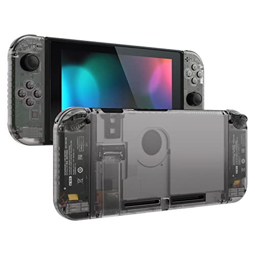 eXtremeRate Full Case für Nintendo Switch Joycon/Console, DIY-Ersatz Joy Con Shell/Tasten & Rückgehäuse & Kickstand, Custom Abdeckung Set für Nintendo Switch Konsole(Transparent Schwarz) von eXtremeRate