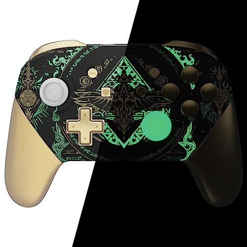 eXtremeRate Full Gehäuse Set kompatibel mit Nintendo Switch Pro Controller, DIY-Ersatz Front Hülle/Back Shell&Handgriffe Case Zubehör für Switch Pro Controller-Totem of Kingdom Schwarz von eXtremeRate