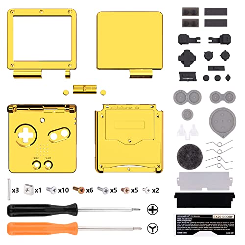 eXtremeRate Full Gehäuse für Nintendo Gameboy Advance SP,IPS Ready Upgraded Hülle & Taste Case Cover Shell Abdeckung Buttons für gba Konsole IPS&Standard LCD(KEIN Konsole&Platine)-Chrome Gold von eXtremeRate