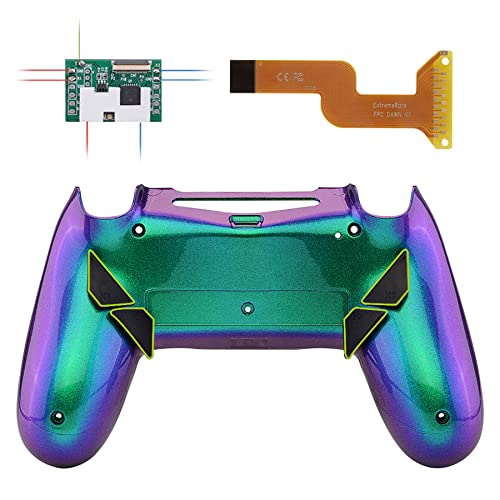 eXtremeRate Konfiguriert Dawn Remap Kit für ps4 Controller, DIY-Ersatz Hülle Rücken Gehäuse Case&Upgrade-Board& 4 Back Paddles Buttons Set für ps4 JDM-040/050/055(Grün Lila) von eXtremeRate