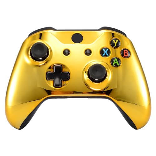 eXtremeRate Front Hülle Case für Xbox One S&X, Custom Glossy Skin Cover Vorderseites Gehäuse Faceplate Shell Ersatzteile für Xbox One S/X Controller Modell 1708-Chrome Gold von eXtremeRate
