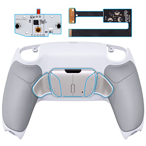 eXtremeRate Konfigurierbar RISE4 Metal Remap Kit für ps5 Controller BDM-010/020,Upgrade Mapping Board&Gummiert Griff Rück Gehäuse Case&Meall Back Paddles Rücktasten für ps5-Weiß Grau von eXtremeRate