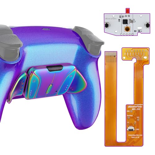eXtremeRate Programmierbar RISE4 Remap Kit für ps5 Controller BDM-030/040,Real Metal Buttons(RMB) Remap Board&Rückplate Gehäuse/Case&Meall Back Paddles Rücktasten für ps5-Lila Blau&Aura Blau Lila von eXtremeRate