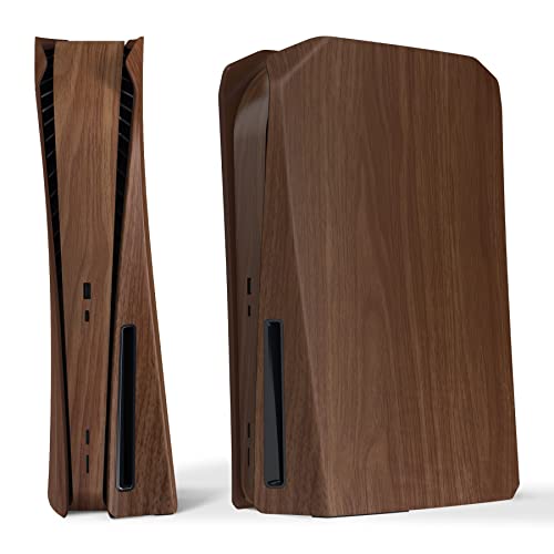 eXtremeRate Re-Design eXcover Shell für ps5 Konsole Disc Edition, Intergriert Abdeckung Seitenplatten&Mittel Aufkleber Ersatzteile für ps5 Disc Version Console(Holz Optik)–Keine Konsole von eXtremeRate