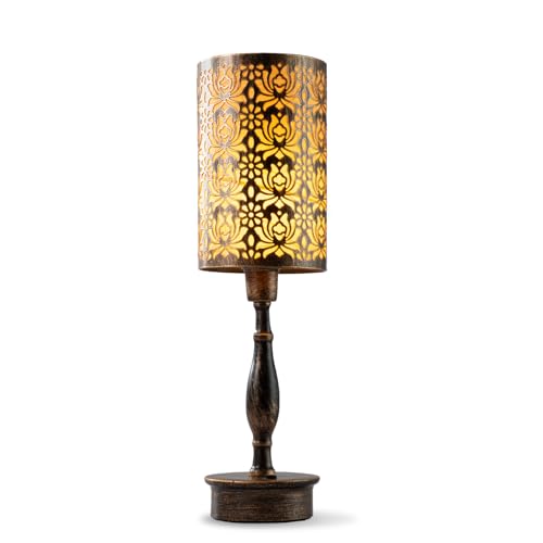 eYotto LED Tischlampe Kabellos, Kleine Akku Aufladbar Tischleuchte, 3 Wege Berühren Schreibtischlampe Dimmbar, Antike Bronze Metall Nachttischlampe für Schlafzimmer Esszimmer Gaststätte Bar Terrasse von eYotto