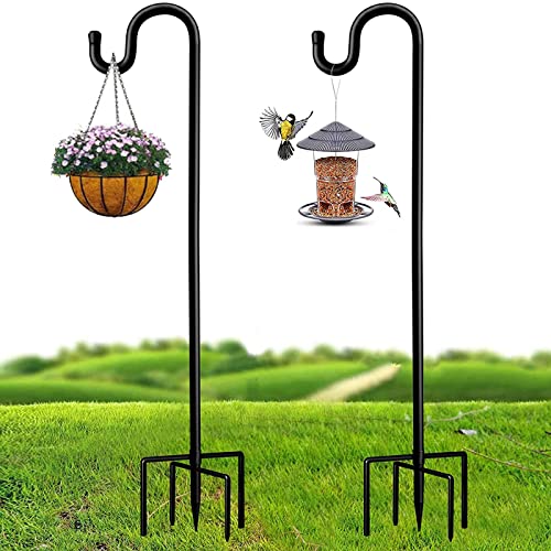 Garden Schäferhaken, 2 Stücke 96cm Metall-Gartenstecker mit Heavy Duty Rust Resistant Haken mit 5 Prong Base Shepherds Crook Hook für Solarleuchten, Pflanzenkörbe, Laternen, Vogelhäuschen von eaaerr