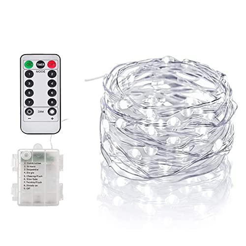 eaaerr LED Lichterkette 20 LEDs Lichterkette Batterie mit Fernbedienung & Timer, 8 Modi Lichterketten für Party|Garten|Weihnachten|Halloween|Hochzeit|Beleuchtung|Zimmer（Kaltes Weiß） von eaaerr