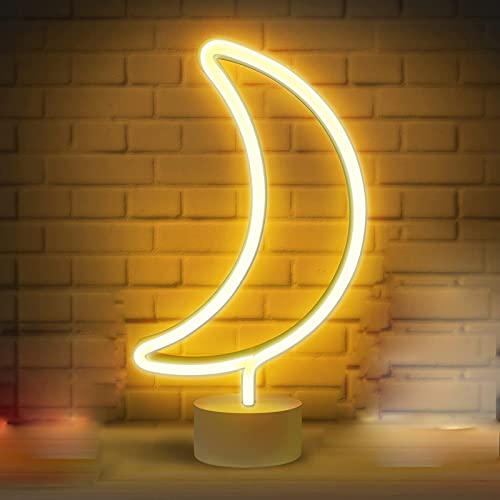 LED-Mond Neonlicht Zeichen Neon Schilder Lampen Blitz Neon Lights warmes Weiß Dekor-Blitz Neonlichter Batterie/USB Powered Nachtlicht für Weihnachten Kinderzimmer Wohnzimmer Hochzeit Dekor von eaaerr