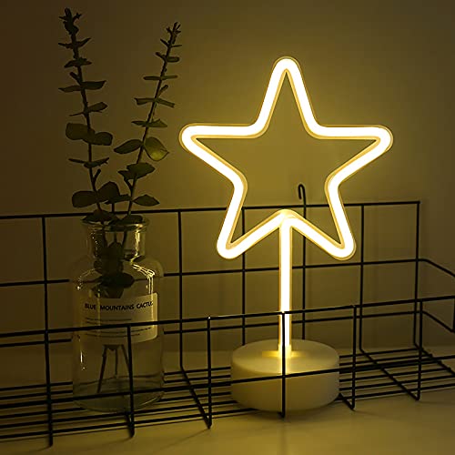 eaaerr LED- Star Neonlicht Zeichen Neon Schilder Lampen Blitz Neon Lights warmes Weiß Dekor-Blitz Neonlichter Batterie/USB Powered Nachtlicht für Weihnachten Kinderzimmer Wohnzimmer Hochzeit Dekor von eaaerr