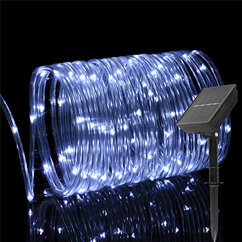 eaaerr Solar Lichterkette Aussen 12M 100 LED Lichterschlauch Lichterkette Garten Wasserdicht, 8 Modus LED Schlauch Lichterkette für Weihnachten,Balkon,Terrasse,Bäume,Hochzeit,Party (Kaltes Weiß) von eaaerr