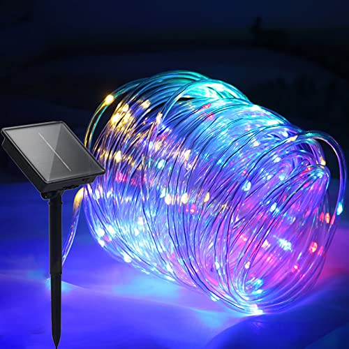 eaaerr Solar Lichterkette Aussen 12M 100 LED Solar Lichtschlauch Lichterkette 8 Modus Wasserdicht Außenlichterkette für Garten, Balkon, Terrasse, Bäume, Hochzeit, Weihnachten, Party(Mehrfarbig) von eaaerr