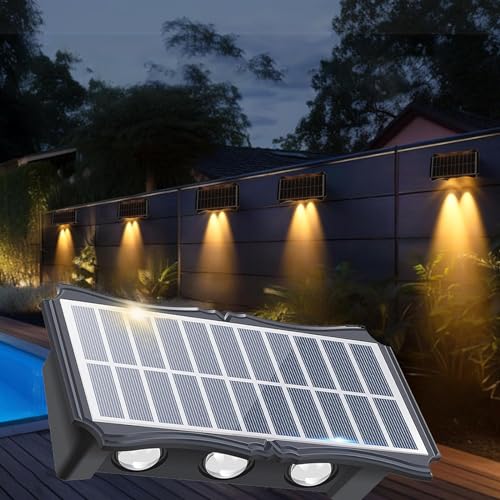 Solar-Wandleuchten für den Außenbereich, 6 LED-Solarleuchten für den Außenbereich, wasserdicht Warm White Beleuchtungsmodus, Solar-Terrassenleuchten für den Hof, Garten, Garage, Gehweg, Veranda von eaaerr