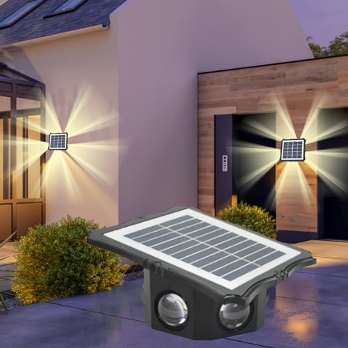 Solar-Wandleuchten für den Außenbereich, Solarleuchte für den Außenbereich Vierseitige Beleuchtung Wasserdichte solarbetriebene Terrassenleuchten für Garten, Hof, Garage, Veranda (warmweiß) von eaaerr