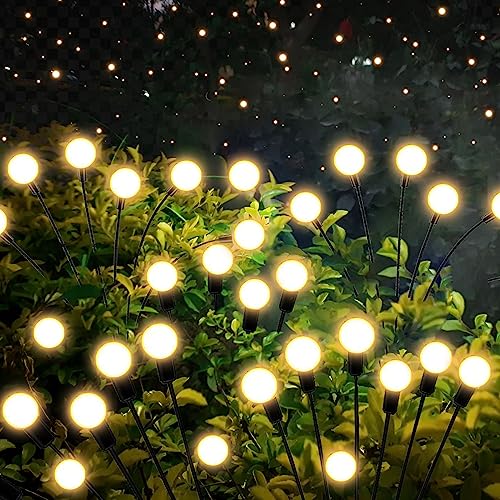 Solarlampen für Außen Garten, EAAERR 2 Pack 6 LED Glühwürmchen Solarleuchten IP65 Wasserdicht Firefly Solar Gartenlichter für Wege Patio Hof Rasenflächen Gartendeko(warmweiß) von eaaerr