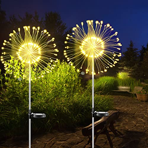 Solarleuchten Garten Deko - 2 Stück 150 LED Solar Feuerwerk Licht Wasserdicht, 2 Modi LED Solarlampen Gartenleuchten für Außen,Garten,Balkon,Blumenkästen und Terrasse Dekoration (Warmweiß) von eaaerr