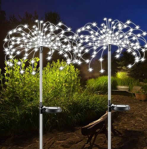 Solarleuchten Garten Deko - 2 Stück 150 LED Solar feuerwerk Licht Wasserdicht, 2 Modi LED Solarlampen Gartenleuchten für Außen,Garten,Balkon,Blumenkästen und Terrasse Dekoration (Weißes Licht) von eaaerr