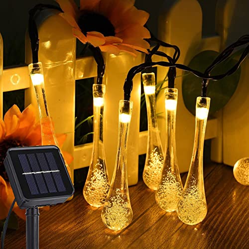 eaaerr Solar Lichterkette Aussen, 30 LED Solar Wassertropfen Lichterkette Garden Wetterfest, 8 Modi Solarbetrieben Lichterkette für Bäume,Terrasse,Hochzeiten,Party (Warmweiß) von eaaerr