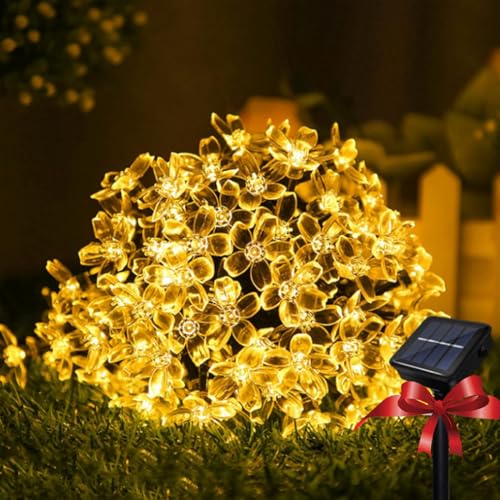 eaaerr Solar Lichterkette Außen 50 LED Solar Lichterkette wasserdichte Weihnachts lichterketten im Freien Kirschblüten Blumenlichter für Halloween, Weihnachten, Garten, Hochzeitusw(Warmweiß) von eaaerr