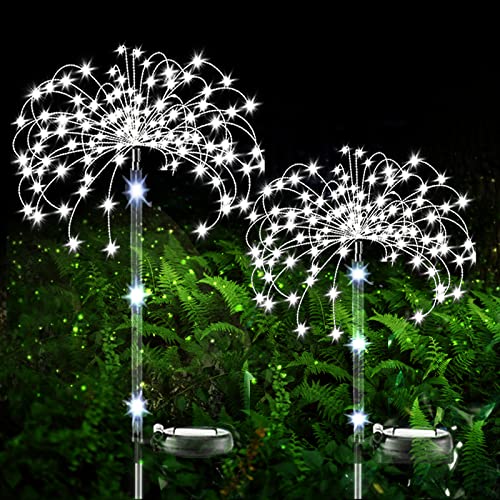 eaaerr Solarleuchten für den Garten, 2 Stück 120 LEDs dekorative Sternenlichter für den Außenbereich Solar-Gartenspieß Solar Feuerwerk Lichter für Terrasse, Rasen, Hinterhof, Hochzeit (kaltweiß) von eaaerr