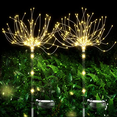 eaaerr Solarleuchten für den Garten, 2 Stück 120 LEDs dekorative Sternenlichter für den Außenbereich Solar-Gartenstecker Solar-Feuerwerk-Lichter für Terrasse, Rasen, Hinterhof, Hochzeit (warmweiß) von eaaerr