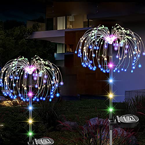 eaaerr Solarleuchten für den Garten, 2 Stück 120 LEDs dekorative Sternenlichter für den Außenbereich Solar-Gartenstecker Solar-Feuerwerk-Lichter für Terrasse, Rasen, Hinterhof, Hochzeit (mehrfarbig) von eaaerr