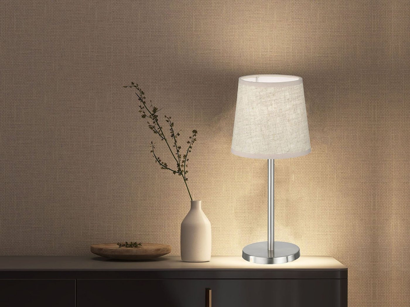 easy! BY FHL LED Nachttischlampe, LED wechselbar, Warmweiß, kleine Design-klassiker mit Stoff Lampenschirm Beige, Höhe 30cm von easy! BY FHL