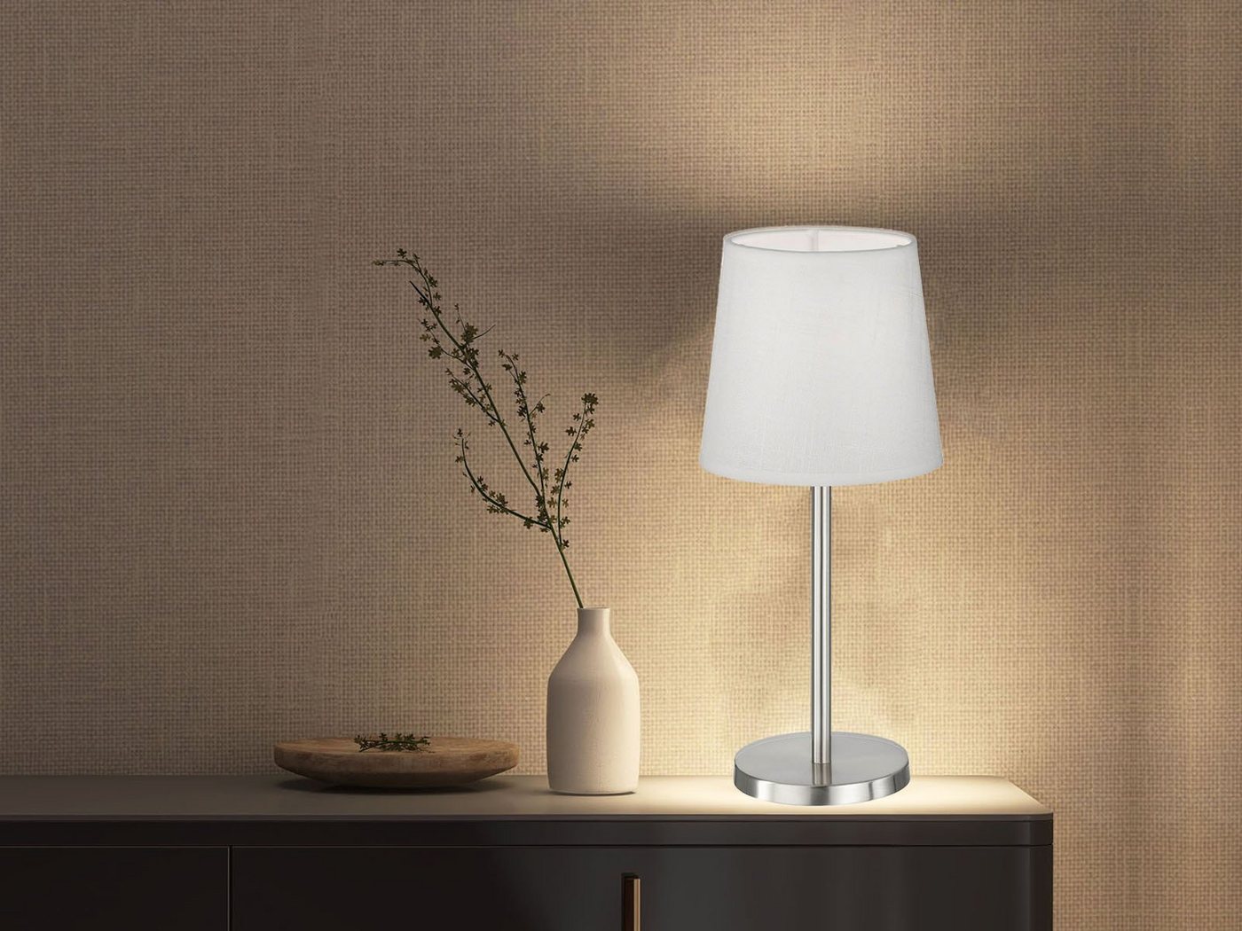 easy! BY FHL LED Nachttischlampe, LED wechselbar, Warmweiß, kleine Design-klassiker mit Stoff Lampenschirm Weiß, Höhe 30cm von easy! BY FHL