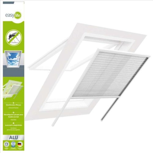 easy life Insektenschutz Plissee für Dachfenster 100 x 160 cm in Weiß Fliegengitter mit Alu-Rahmen Dachfensterplissee von easy life