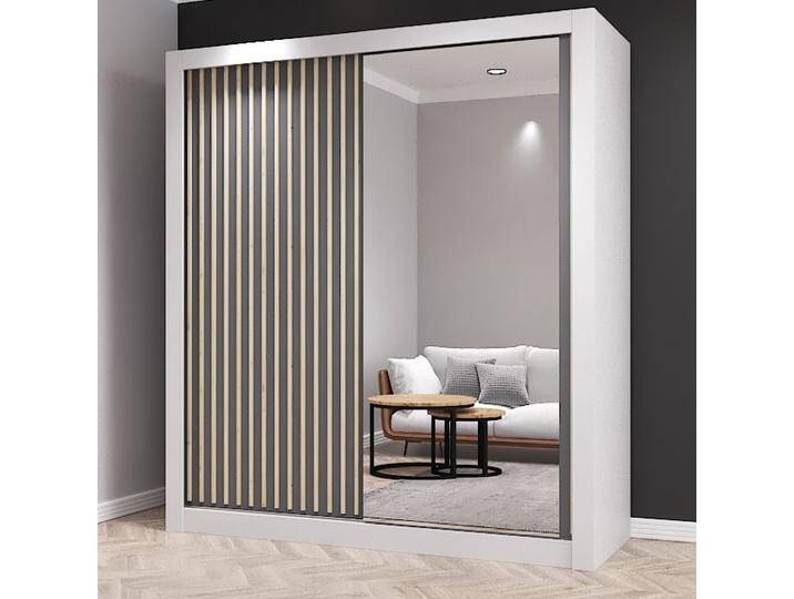1,8 Meter breiter Kleiderschrank / Schiebetürenschrank 2 Kleiderstangen Grau / Weiß Voras 11 mit Spiegel 2 Türen Zweifarbig eckig 1,8 Meter breiter Kleiderschrank / Schiebetürenschrank 2 Kleiderstangen Grau / Weiß Voras 11 mit Spiegel 2 Türen Zweifarbig eckig von easyMÖBEL