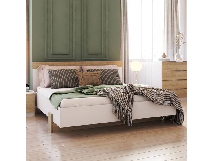 1 Meter hohes Doppelbett Eiche / Weiß Crevillente 03 Liegefläche: 160 x 200 cm inkl. Lattenrost Zweifarbig hoher Schlafkomfort eckig von easyMÖBEL