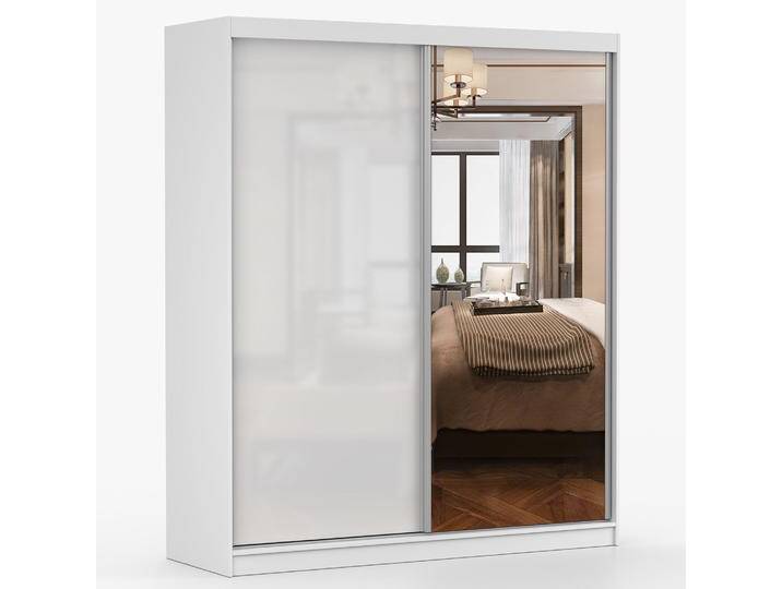 2,3 Meter breiter Schiebetürenschrank / Kleiderschrank mit Spiegel Weiß Gorski 55 218 x 233 x 61 cm 2 Türen 12 Fächer Einfarbiger Sti von easyMÖBEL