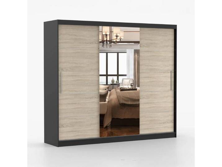 2,5 Meter breiter Kleiderschrank / Schiebetürenschrank mit Spiegel Schwarz / Eiche Cevennen 14 218 x 250 x 61 cm 3 Türen 12 Fächer Holzo 2,5 Meter breiter Kleiderschrank / Schiebetürenschrank mit Spiegel Schwarz / Eiche Cevennen 14 218 x 250 x 61 cm 3 Türen 12 Fächer Holzo von easyMÖBEL