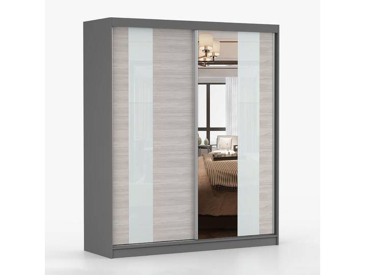 2 Meter breiter Schiebetürenschrank / Kleiderschrank mit Spiegel Grau-Weiß / Grau Gorski 35 218 x 203 x 61 cm 2 Türen 6 Fächer Mehrfa 2 Meter breiter Schiebetürenschrank / Kleiderschrank mit Spiegel Grau-Weiß / Grau Gorski 35 218 x 203 x 61 cm 2 Türen 6 Fächer Mehrfa von easyMÖBEL