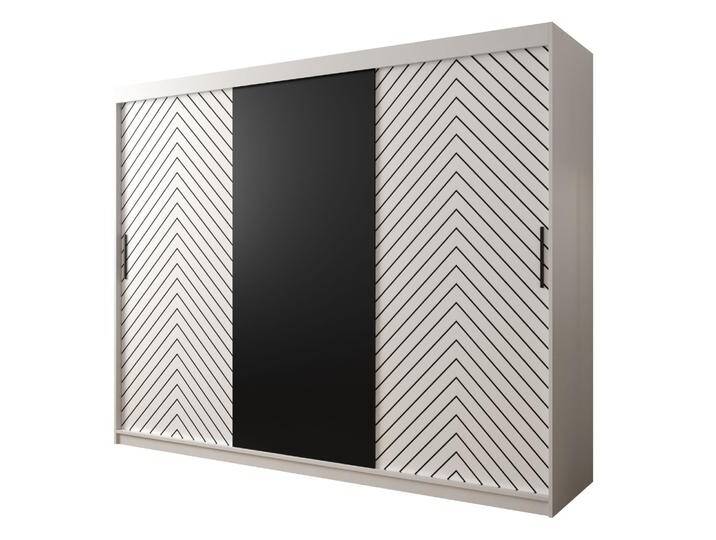 Außergewöhnlicher Kleiderschrank Mulhacen 34 Weiß matt / Schwarz matt 10 Fächer 3 Schiebetüren 200x250x62 cm Modernes Design von easyMÖBEL