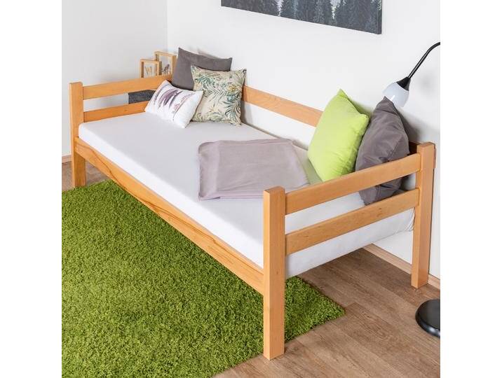Bequemes Jugendbett, schlichtes Kinderbett Easy Premium Line K34, Buche Vollholz massiv Natur, Liegefläche 90 x 200 cm, inkl. Rollrost und Seitenb von easyMÖBEL