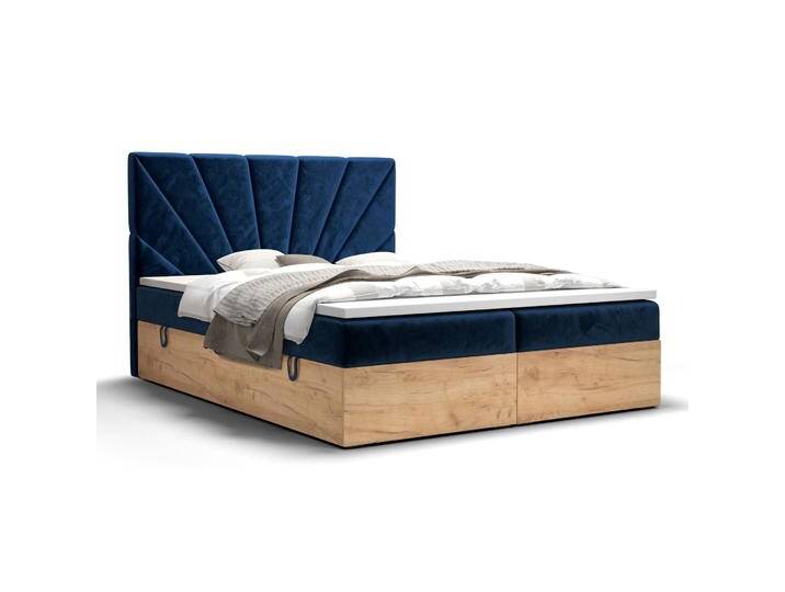 Boxspringbett im außergewöhnlichen Design Pilio 30, Farbe: Blau / Eiche Golden Craft - Liegefläche: 180 x 200 cm (B x L) von easyMÖBEL